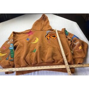 First Row Aliens Fleece Hoodie Sweatshirt Mens XL Brown Graphic Print Pullover